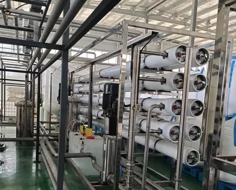 Industrial RO membrane housings with pumps and stainless-steel piping