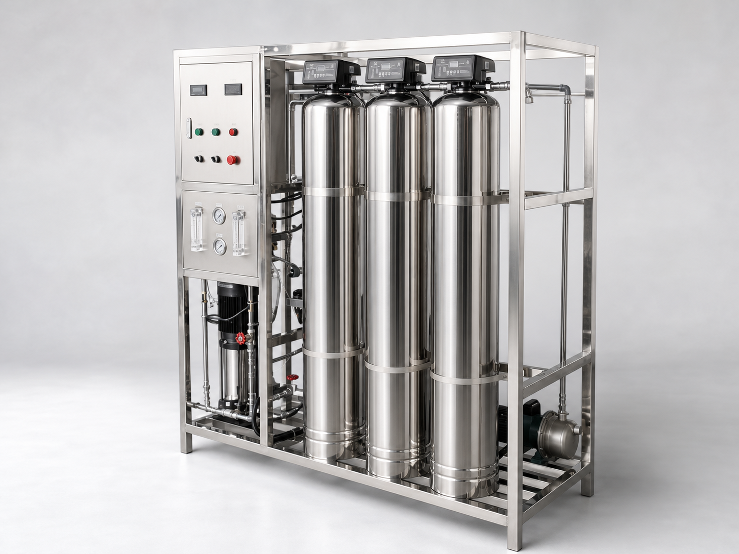Stainless-steel industrial water treatment skid